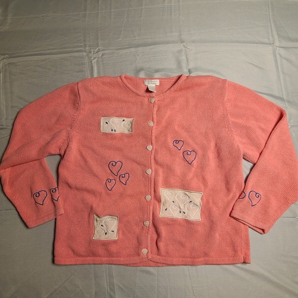 Vintage Pink Cardigan Embroidered Romantic Valentines Heart Buttons Dainty Love - Picture 2 of 9
